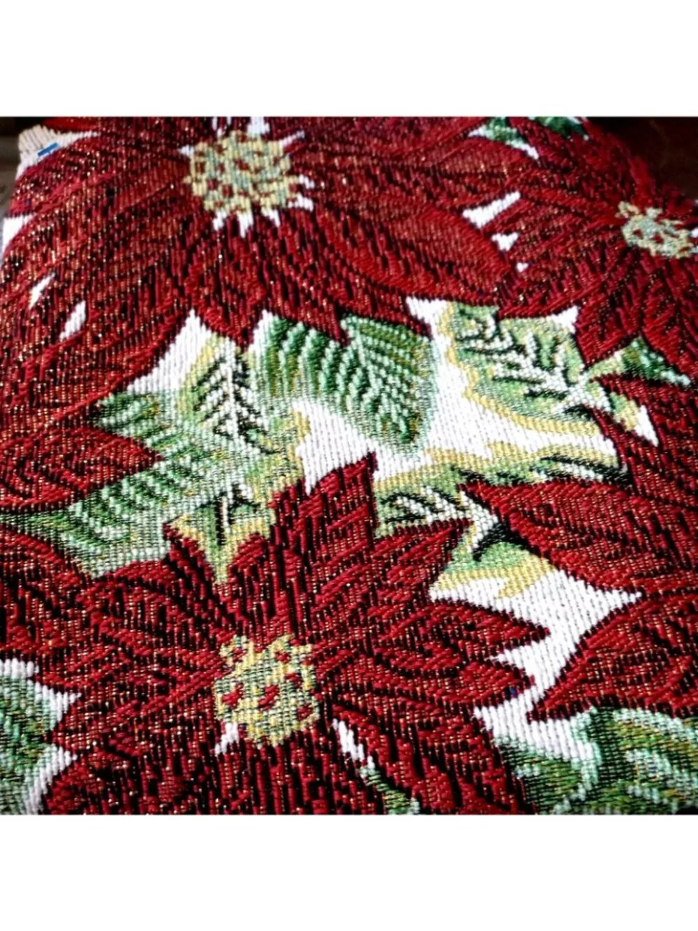 2 Christmas Decor Placements Tapestry Poinsettia Jacquard Red Gold Woven